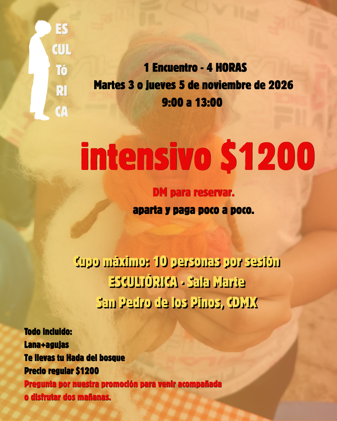 Cartel con fechas y costo del laboratorio Hadas del bosque en Sala Marte